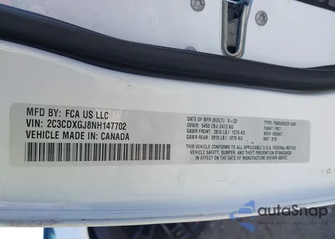 2022 Dodge Charger Scat Pack z USA, uszkodzony, nr VIN 2C3CDXGJ8NH147702